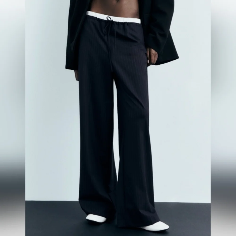 NWT Zara Navy Pinstripe Straight-Leg Pants - Picture 13 of 13